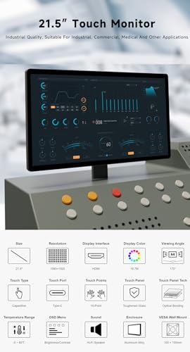 Image of TUOPUONE 21.5inch Capacitive Touch Monitor with Pi5-2GB 1080x1920 Full HD Optical Bonding Toughened Glass Panel HDMI Interface 12-Point Touch