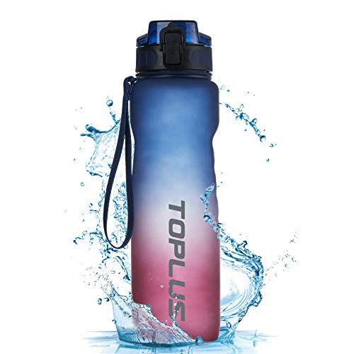 TOPLUS Bouteille d'eau pour vélo, 500 ml, 1 litre, 1,5 litre - Sans BPA - Non toxique - En plastique - Pour enfants, gym, fitness, plein air, cyclisme, école, dégradé - Bleu/rouge Cover
