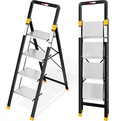 KINGRACK Aluminium 4 Folding Step Ladder for Home & Kitchen, Silver