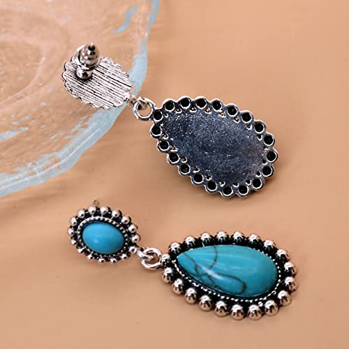 Vintage Boho Statement Drop Earrings Oval Imitate Turquoise Ethnic Charms Flower Dangle Earring For Women Girls Jewelry Gift(Blue A) #TOP5