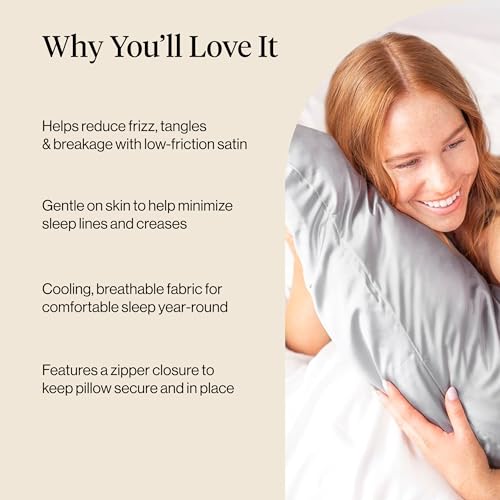 Image of Kitsch Satin Pillowcase with Zipper for Hair & Skin - Softer Than Silk Pillow Cases, Smooth Cooling Satin Pillow Case, Wrinkle-Free, Machine Washable - Pillow Cases Standard Size (19x26) - Silver