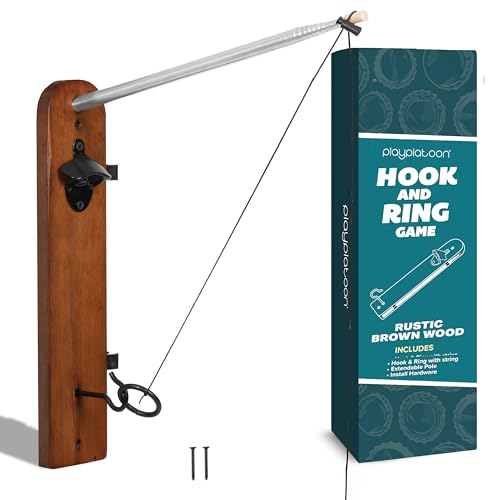 Image of Play Platoon Hook and Ring Toss Bar Game for Adults - Wood Toss Ring Game for Adults - Perfect Home, Basements, & Bar Gifts