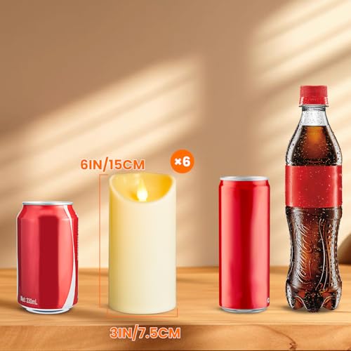 Image of YIWER Plastic Battery Operated Candles,Pack of 6 Flameless LED Candle with 10 Key Remote and Timer Electric Fake Flickering Light D3 inchH6 inch Last 200 Hour