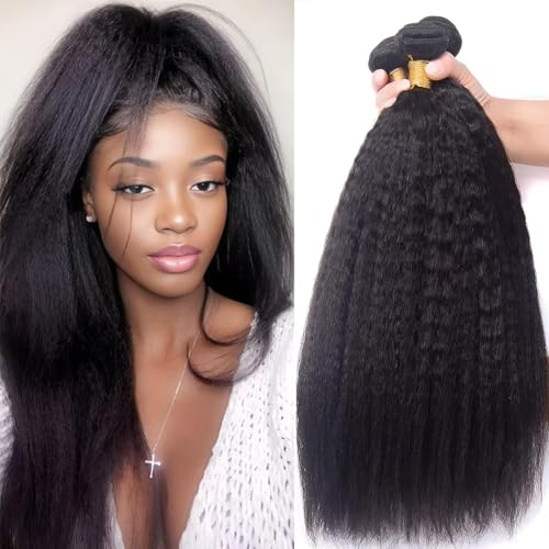 Kinky Straight Hair 3 Bundles Yaki Straight...