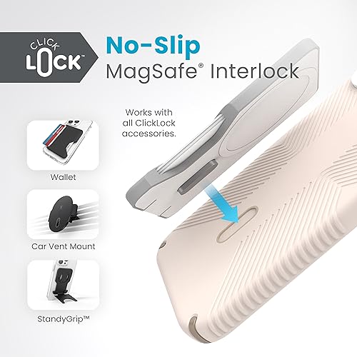 Speck iPhone 15 Plus Case - ClickLock No-Slip Interlock, MagSafe, Drop Protection Grip - for iPhone 15 Plus iPhone 14 Plus 6.7 Inch Phone Case - Presidio2 Grip Bleached Bone/Heirloom Gold/Hazel Brown - image 4