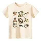 Toddler Little Boys Girls Dinosaur T-Shirt Kids Summer Short Sleeve Graphic Cotton Tee Top(Beige Cavemen Dinosaur,3-4T)