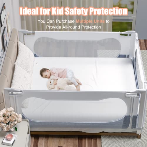 Zxyculture Upgrade Bed Rail For Toddlers, 59" Extra Long Toddler Bed Rails, Height Adjustable Baby Bed Rail Guard, Bed Rails For Queen King Full Twin Mattress, With Child Safety Lock, (1 Side Grey) #TOP2