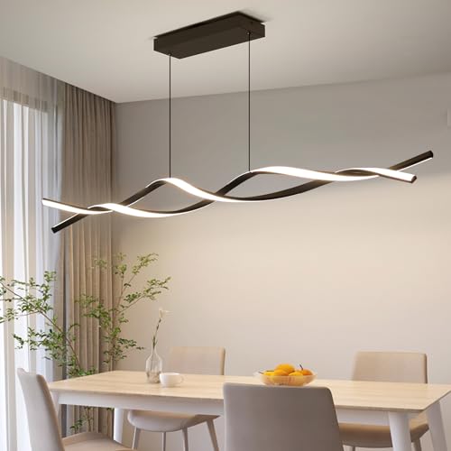 Mikeru 150CM Wave Pendant Light, 10%-100% Dimmable, Remote Control for 3 Colors Light 3000K/4500K/6000K, Gold Kitchen Island Lights for Dining Room, Living Room - Cosy Home Interiors Mikeru 150CM Wave Pendant Light, 10%-100% Dimmable, Remote Control for 3 Colors Light 3000K/4500K/6000K, Gold Kitchen Island Lights for Dining Room, Living Room