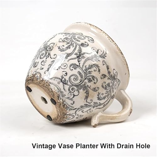 Pot de fleur en céramique rustique Gray2 avec poignée intégrée