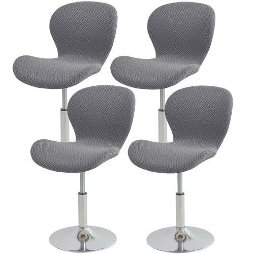 Image of Gollense Bar Stool Covers with Backs, Set of 4 Stretch Jacquard Barstool Seat Covers, Washable Swivel Pub Counter Height Chair Slipcover Protector for Home Kitchen Cafe (T-Shaped Jacquard-Dark Grey)