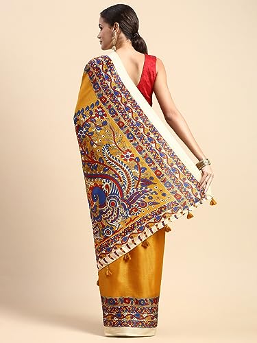 Image of RANI SAAHIBA Women's Art Silk Kalamkari Saree With Blouse Piece