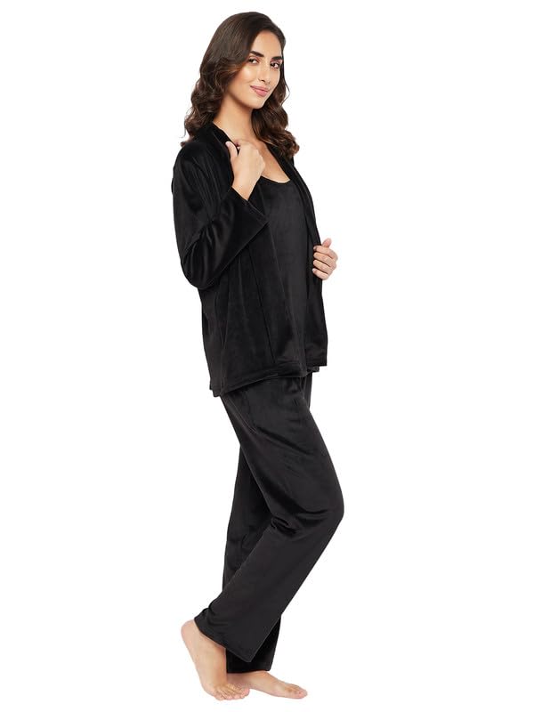 Image of Clovia Women's Rayon Solid Top & Pyjama Set in Black Colour