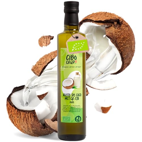 Aceite MCT C8 C10 de Coco Organico y Prensado en Frío   500ml. Aceite de Coco MCT 60% C8 40% C10 Comestible o Para la Piel y Recetas Virgen Natural y Puro.
