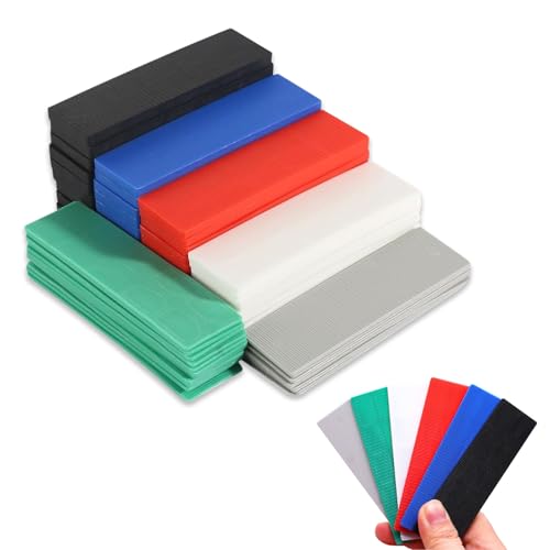 Cuñas Planas de Plástico, 90 Piezas Cuñas Plastico Set, 100 x 28 mm Seis Alturas de 1 a 6 mm Espaciadores de Marcos, Bloques de Acristalamiento, para Muebles, Ventanas, Puertas(6 Dimensiones)