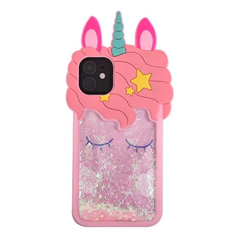 Quicksand Pink Unicorn iPhone 11 Case,Awin 3D Cute Kids Girls Women Unicorn Dynamic Liquid Bling Glitter Soft Silicone Rubber Case Cover