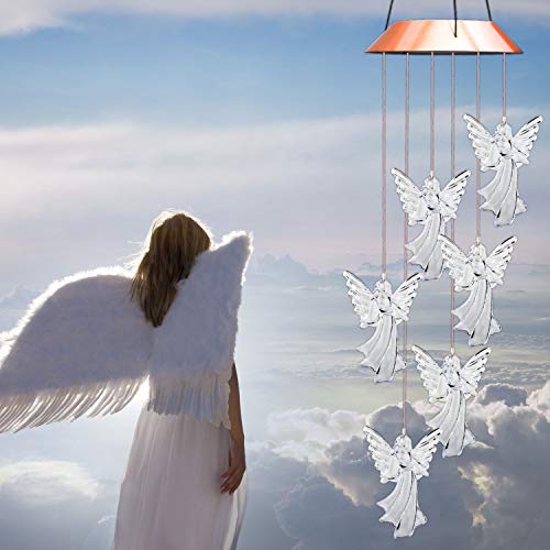 Lampelc Solar Mobile Wind Chime,Outdoor LED Light Solar Angel Wind Chimes Color-Changing Waterproof Hanging Solar Powered Chimes Lights for Garden Corridor Decoration (Angel Wind Chimes Light)