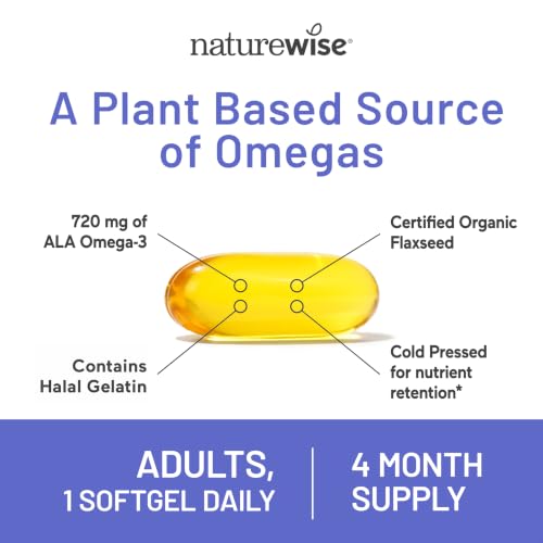 Image of NatureWise Flaxseed Oil 1200 mg, Fish Free Omega 3 6 9 with 720mg ALA, Dietary Supplement for Heart Health Support - Organic, Cold Pressed - 120 Softgels[4-Month Supply]