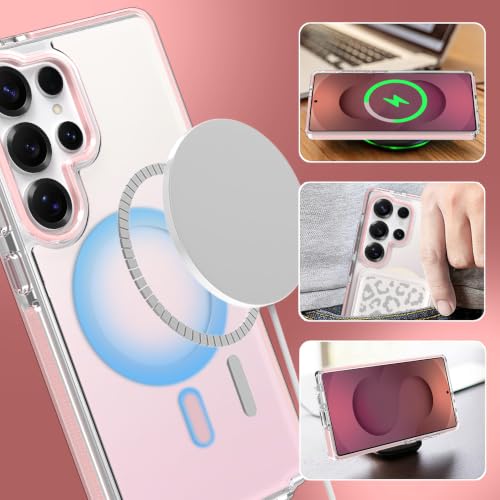 Image of Magnetic Case for Samsung Galaxy S25 Ultra [Compatible with Magsafe] [Anti-Yellowing] [1 Screen Protector] Slim Clear Iridescent Case for Galaxy S25 Ultra 6.9 inch, Pink