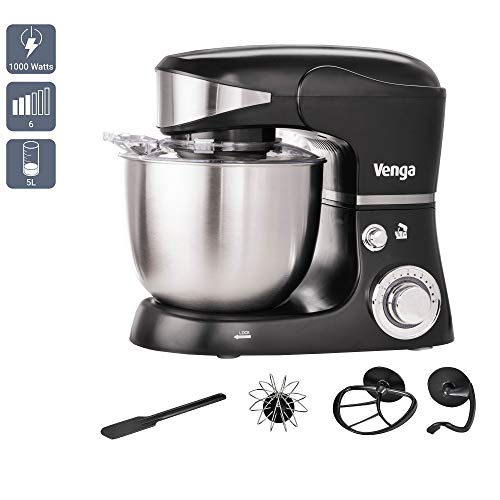 Venga! Küchenmaschine, 5 L Edelstahlschüssel, vier Zubehörteile, Rezeptbuch, 1000 W, Schwarz, VG M 3014 – Bild 3