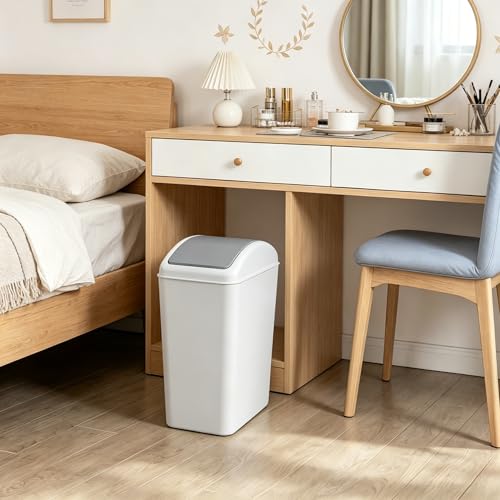 Image of 4.5 Gallon Plastic Swing Top Slim Trash Can, Garbage Bin with Swing Lid, Gray