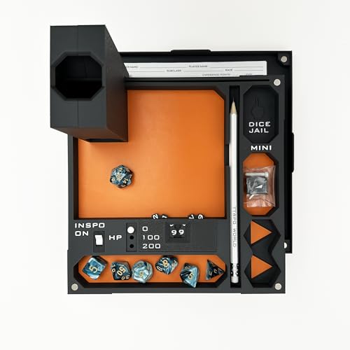 SORTuX All-in-One Dice Tray with Tower by TTRPG World - Magnetic Modular Organizer for 5E & d20 RPGs with Soft Lining, Tower, Mini Holder, Sheets & Mystery Dice Set (Orange)