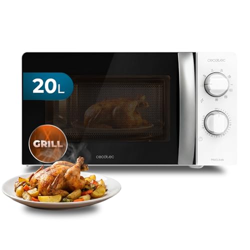 Cecotec Microondas 20L con Grill ProClean 2110 Wave. 700W con 6 Niveles de Potencia, Capacidad 20 L, Función Grill, Tecnología 3DWave, Modo Descongelación, Temporizador hasta 30mins