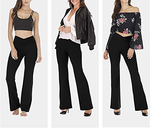Esobo Women's Bootleg Yoga Pants Crossover High Waisted Wide Leg Workout Flare Pants Bootcut Work Pants Dress Pants Black #TOP3