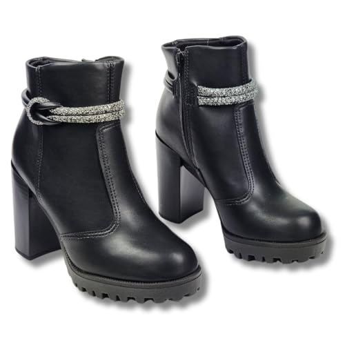 Bota Feminina Moleca Cano Curto Tratorada Salto Alto Comfy - Preto Black Diamond - 33