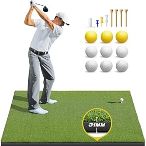 Bltend Golf Mat, 5x4ft & 5x3ft Golf Hitting Mats Practice Outdoor Indoor, Artificial Turf Golf Practice Swing Mats with 9 Golf Balls, 7 Golf Tees, 1 Golf Tee Holder