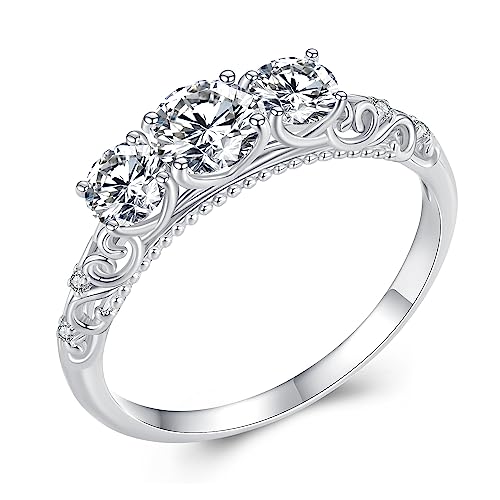 Moissanite Rings for Women Engagement Ring Wedding Band 925 Sterling Silver 3 Stone 6 Stone Moissanite Engagement Ring 18K White Gold Plated D Color VVS1 Promise Ring Jewelry Gift for Women Size 6-9