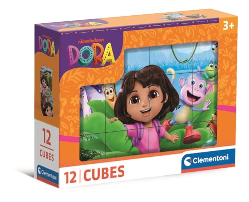 Clementoni   12 Cubos Apilables Dora la Exploradora   Juguete de Puzzle y Construcción para +3 años, Estimula la Lógica, la Coordinación y la Creatividad, 41510