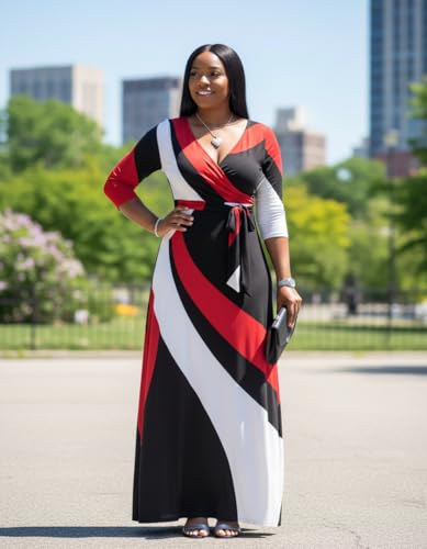 Image of FANDEE Plus Size Maxi Dress for Women Casual Summer Sundress V-Neck 3 /4 Sleeve