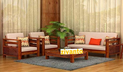 Image of Sheesham Sofa Set for Living Room Wood Furniture | Office | Wooden Sofa Set 3+1+1 | Walnut Brown
