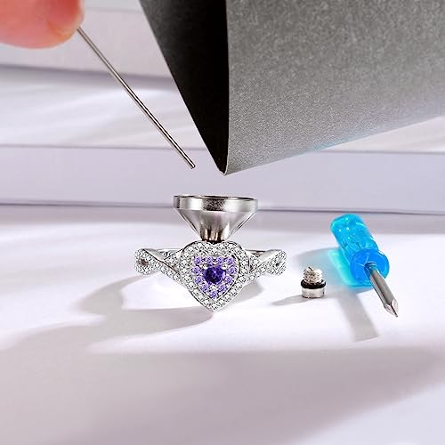 Sariel Teardrop Cremation Ring for Ashes - 925 Sterling Silver Urn Keepake Rings Memorial Jewelry for Women (Heart（Purple）, 8) by Sariel - Used condition - Image 4