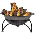 Sunnydaze 23.5-Inch Fire Wood-Burning Cast Iron Fire Pit Bowl and Stand - Dark Gray
