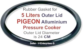 Outer Lid Rubber Gasket compatible for 5 Litre PIGEON Alluminium Pressure Cooker. Outer side Dimeter is 24 cm (Pack of 1) (Black Color)