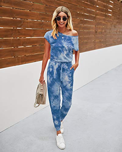 Image of PRETTYGARDEN Jumpsuits for Women Summer Off Shoulder Romper | Short Sleeve Drawstring Waist, Jogger Jumpers with Pockets, One Piece Spring Break Outfits, Vacation Travel Lounge Clothes