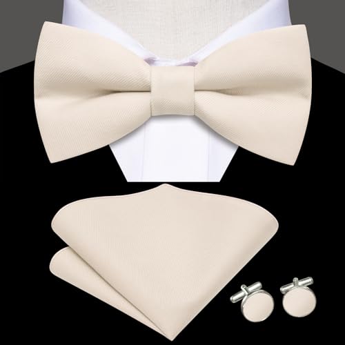 Image of Hi-Tie Bow Ties for Men Pre-Tied Pocket Square with Cufflinks Mens Bowtie Sets for Wedding Formal Party