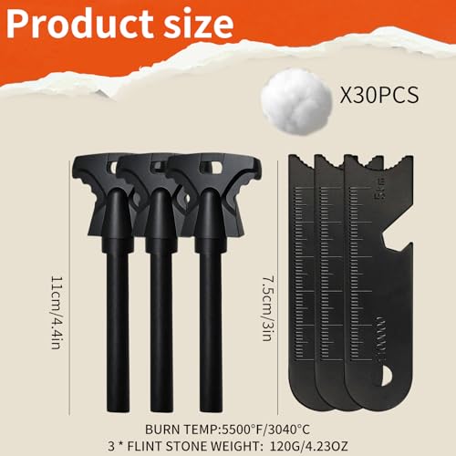 33PCS Fire Starter Survival Kit with 3 Ferro Rods & Striker Tinder - Image 3