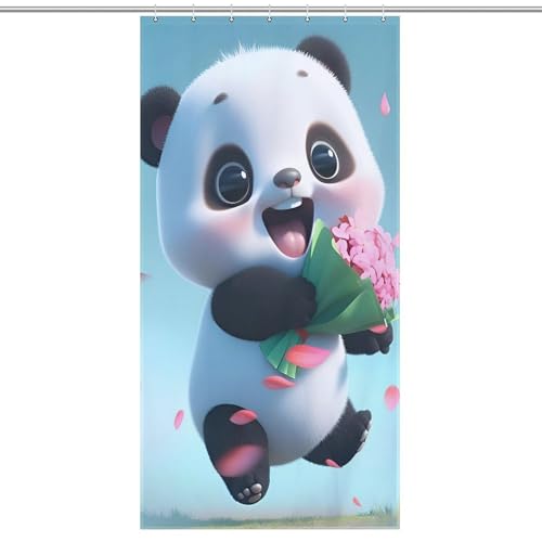 Rideau de douche panda en tissu polyester imperméable lavable 92x183cm
