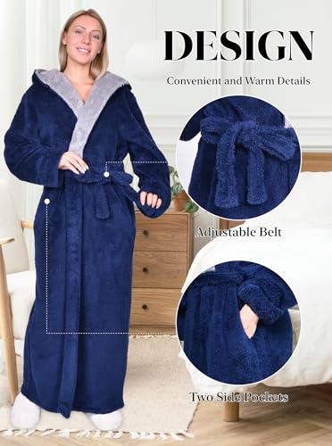 Image of Hellomamma Long Hooded Robe for Women Luxurious Flannel Fleece Full Length Bathrobe Winter Warm Pajamas Shower Nightgown