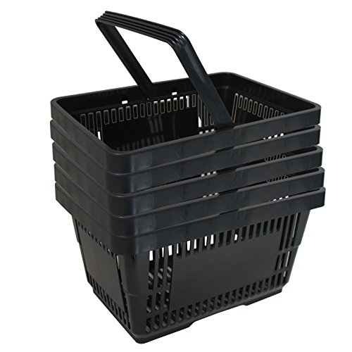 GERSO 5 cestas de la Compra de plástico, Cesta de la Compra, supermercado, plástico con asa, 21 litros, apilables, Color Negro