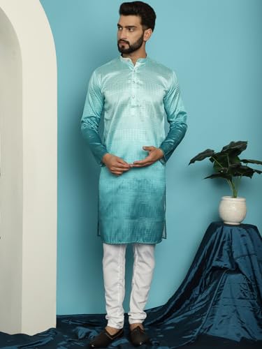 Image of SOJANYA (Since 1958, Men's Jacquard Silk Multi Shade Sequinned & White Pyjama Set