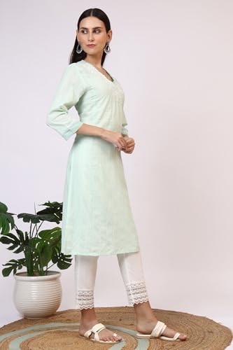 Image of W for Woman Embroidered Cotton Lurex Straight Kurta Size: