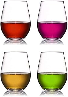 Amasawa 4 Pieces Plastic Wine Glasses Set, White Wine Stemless Glasses, Red Wine Stemless Glasses, Plastic Wine Stemless Glasses, for Outdoor, Camping, Party, Picnic, Weddings, 450 ml