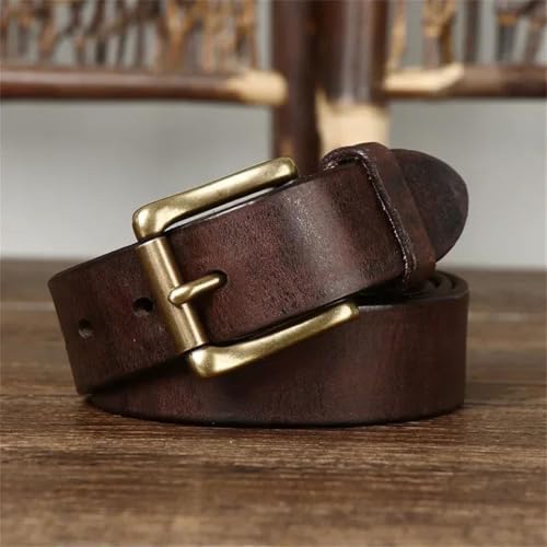 Luxury Men's Leather Belt 3.3cm, Genuine Cowhide Brass Buckle for Jeans and Casual Wear2