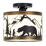 MLGB Rustic Farmhouse Semi-Flush Mount Ceiling Light with Shade, Deer & Bear Cabin Metal Fixture for Living Room, Bedroom, Hallway or Entryway, 9.5" E26 Base (Bulb Not Included)