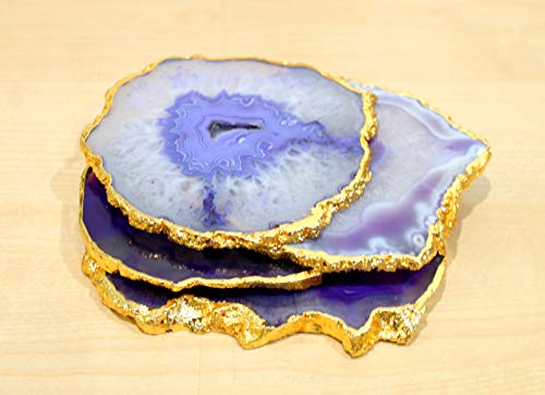 eSplanade Lot de 4 dessous de verre en agate naturelle pour bar, bière, café, thé - Accessoires de table parfaits - Violet – Image 6