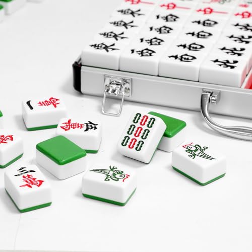 Mahjong con 144 fichas en estuche de aluminio portátil miniatura 3