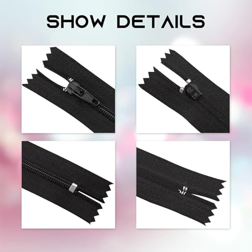DOITM Reißverschluss Nylon Reißverschlüsse, 20cm lang, 2.5cm breit für Kleidung Tasche Mäppchen Kissenbezug, 10 Stück, Schwarz